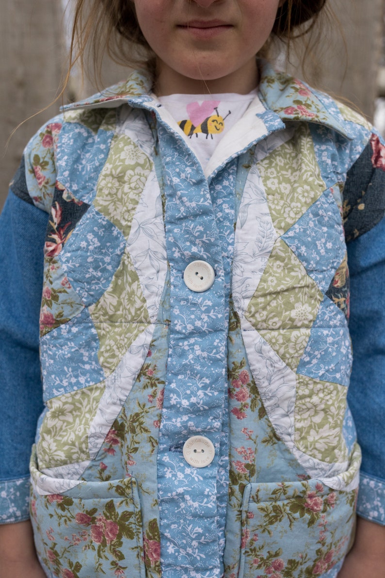 kids quilt coat from repurposed quilted pillow shams and medium weight denim image 3