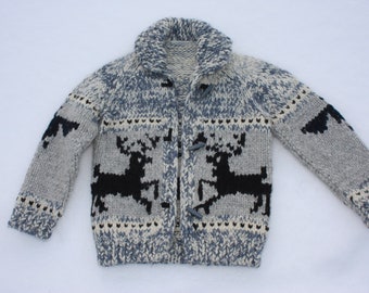 kids thick handknit pure wool cowichan sweater/jacket