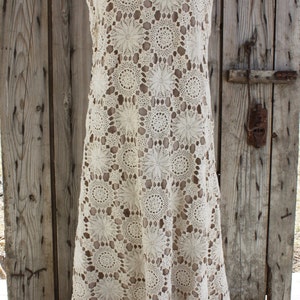 unique elegant crochet dress repurposed from vintage crochet table cloth full lined sleeveless pullover image 4