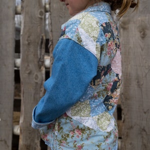 kids quilt coat from repurposed quilted pillow shams and medium weight denim image 1