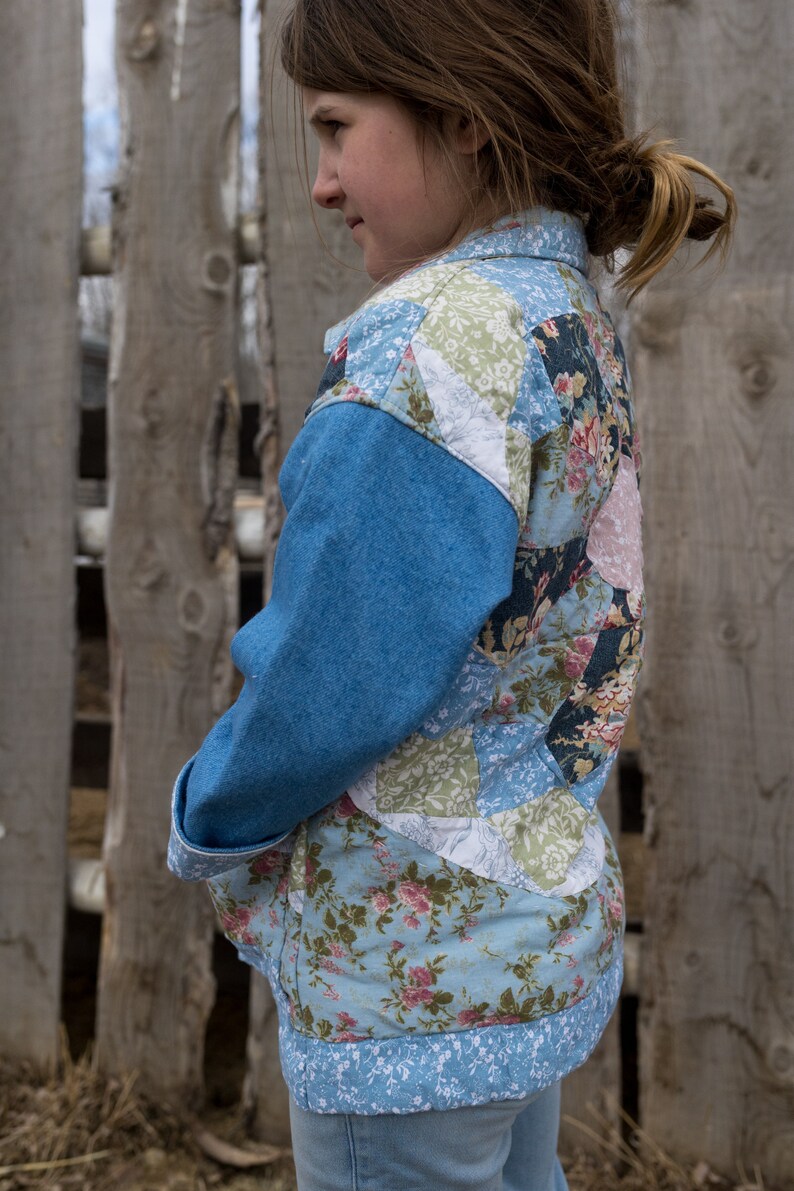 kids quilt coat from repurposed quilted pillow shams and medium weight denim image 1