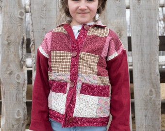 Kids quilt coat from repurposed quilted pillow shams and lined with 100% linen