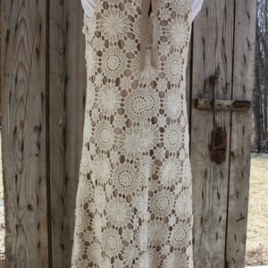 unique elegant crochet dress repurposed from vintage crochet table cloth full lined sleeveless pullover image 6