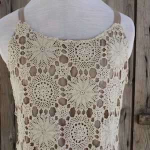 unique elegant crochet dress repurposed from vintage crochet table cloth full lined sleeveless pullover image 5
