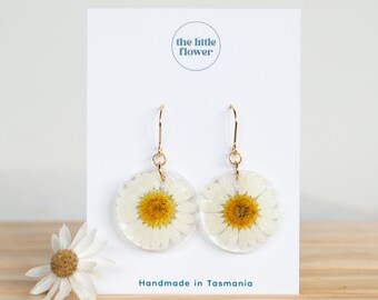 Daisy Earrings | Resin Earrings | Real Flower Jewellery | Dangle Earrings | Dried Flowers | Floral Jewellery | Stainless Steel | Birthday