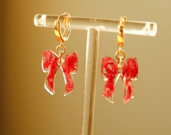 Red Spiderlily Flower Earrings: Resin Pendant, Cottagecore Jewelry
