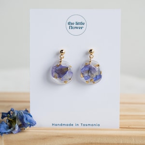 Violet Flower Drop Earrings | Floral Jewellery | Purple Earrings | Real Flower Jewellery | Dried Flowers | Gold plated | Birthday Gift