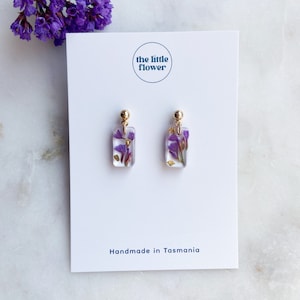 Echte Blumen Ohrringe, Gepresste Blumen Schmuck, Brautjungfern Ohrringe, Vergoldete Ohrstecker, Harz Schmuck
