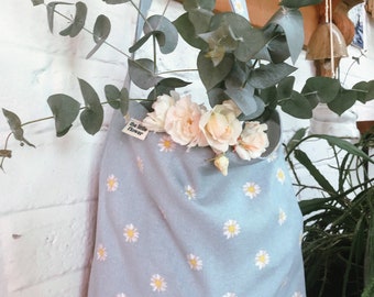 Floral Cord Tote Bag | Vintage Shopping Bag | Cute Shoulder Bag | Blue Tote | Cute Handbag | Market Bag | Birthday Gift | Women’s Fashion