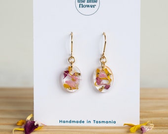 Rose and Calendula Dangle Earrings | Real Flower Earrings | Dried flowers | Resin Earrings | Birthday gift | Floral Jewellery | Minimalist