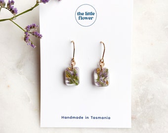 Mistflower Dangle Earrings | Dried Flower Jewellery | Gifts for Bridesmaids | Custom Flower Jewellery For Weddings | Dainty Resin Earrings