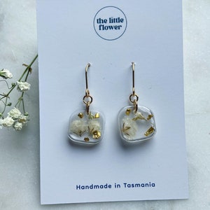 Baby’s Breath Gypsophila Flower Earrings |  Real Flower Resin Earrings | Gifts for her | Christmas gift ideas | dried flowers | white flower