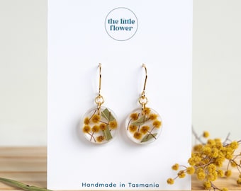 Native Wattle Flower Earrings | Australian Wattle | Flower Earrings | Floral Jewellery | Yellow Dangle Earrings | Christmas Gift Ideas