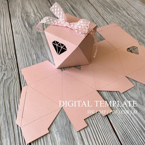 Triangular cricut svg gift box & diamond digital template, Polygonal wedding party favor box, Laser cut papercut cameo file (svg dxf ai cdr)