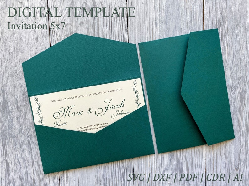 Simple Classic 5x7 Pocketfold Invitation Envelope Svg Template Etsy