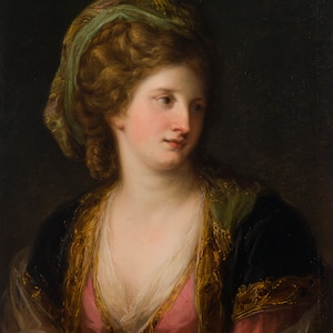 Tarjeta de notas de Angelica Kauffmann con la imagen de una mujer con un vestido turco / Arte del Museo de Arte de San Luis