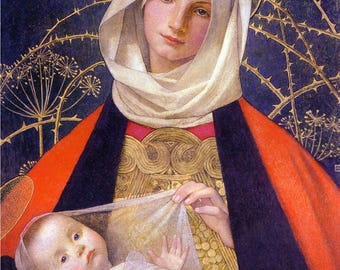 Madonna and Child Christmas card with art by Marianne Stokes | Interior text, Merry Christmas