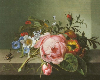 Rachel Ruysch Still Life with Rose Branch, Beetle and Bee Note Card | Art from Kunstmuseum Basel