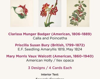 Mixed botanical holiday cards, boxed set of 12 | Art by historic women artists