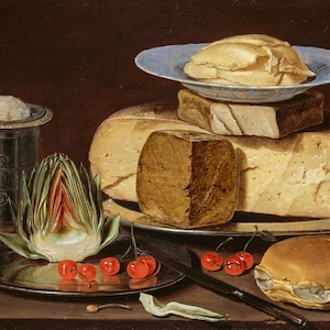 Clara Peeters Naturaleza muerta con quesos, alcachofas y cerezas Tarjeta de notas / Arte del Museo de Arte del Condado de Los Ángeles (LACMA)