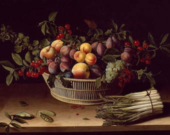 Louise Moillon Still Life Note Card: Fruit and Asparagus Art