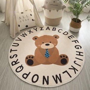 Round ABC Rug, ABC Bear Rug, Children's Nursery ABC Rug, Alphabet Rug, Educational Rug, Kids room Rug, Playroom Rug, Classroom