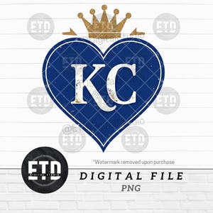 Kc Baseball Crowned Heart Royals Clipart SVG PNG jpg Digital Download Graphic File for Tshirts Tumblers Sublimation POD Printable Vector Art