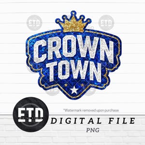 Imágenes prediseñadas PNG de Crown Town Kansas City, diseño de béisbol de Kansas City, parche de fanático de KC azul real, calcomanía de insignia deportiva para sublimación de camisetas de día de partido