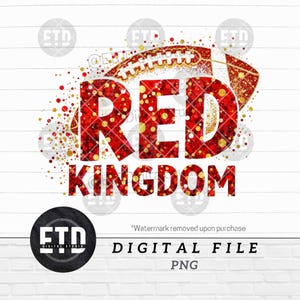 Red Kingdom KC Chiefs Football Faux Sequin Glitter Clipart png jpg Digital Download Graphic File Sublimation POD Printable Shirt Patch
