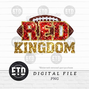 Red Kingdom KC Chiefs Football faux sequin Gameday Clipart png jpg Digital Download Graphic File Sublimation POD Printable Shirt Patch