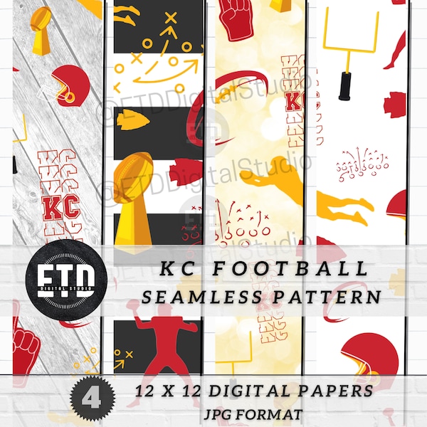 KC Football Digital Paper Seamless Pattern Repeating Background Graphic File for Sublimation, Printables, Invitations, Banners, Stationary