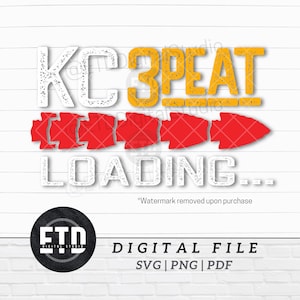 KC 3peat Loading Chiefs Football Svg Png Digital Download Clipart Graphic File for Sublimation, POD Printable Art Vector File
