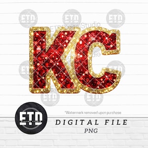 KC Football Gameday Kansas City Chiefs Faux Sequin Clipart svg png jpg Digital Download Graphic File Sublimation POD Printable Shirt Patch