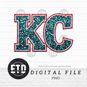 KC Soccer Digital PNG Instant Download | Kansas City Current Faux Sequin Patch Design | Teal Glitter Varsity Letters | Girls Game Day File