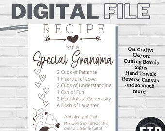 Recipe for a Special Grandma SVG Digital Cut file Laser Ready