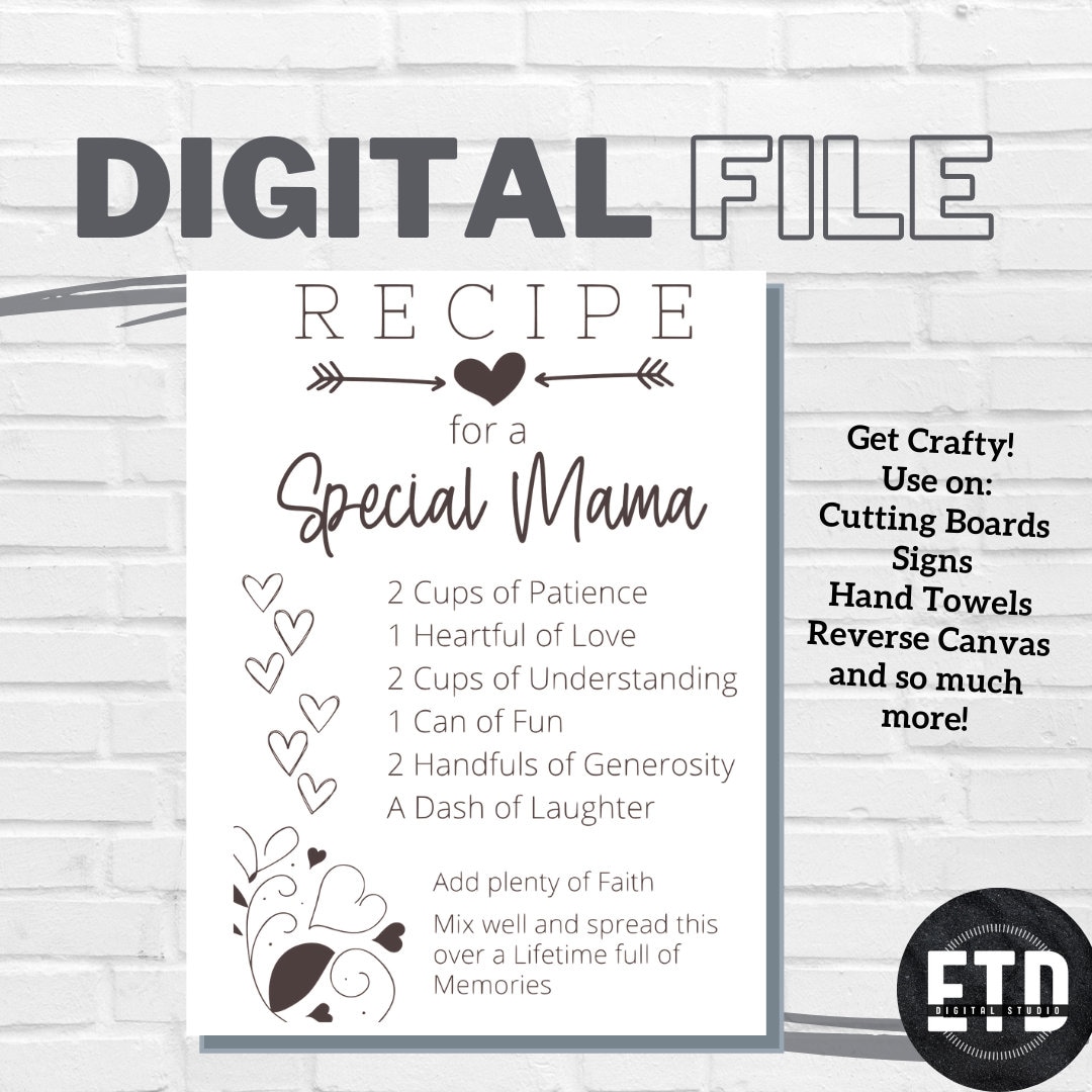 Recipe for a Special Mama SVG Digital Cut File Laser Ready - Etsy