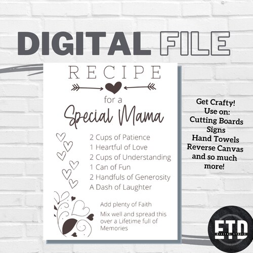 Recipe for a Special Mom SVG Digital Cut File Laser Ready - Etsy