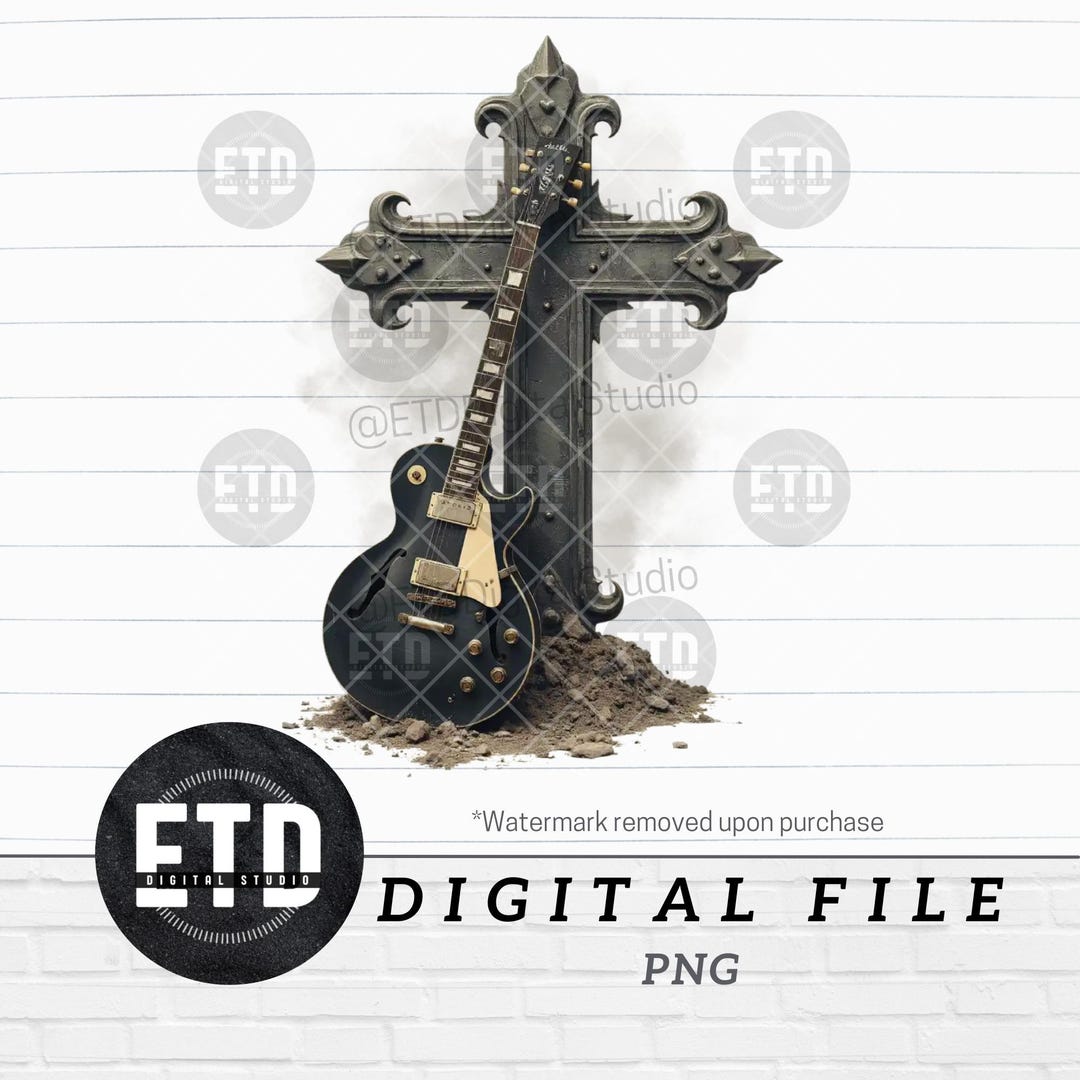 Gothic Guitar Cross PNG, Rock and Roll Digital Download, Edgy Music ...