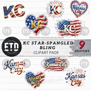 Kansas City 4 juli-firande Clipart-paket KC Star Spangled USA 250 PNG sommar digital nedladdning grafisk sublimering POD utskrivbar skjorta