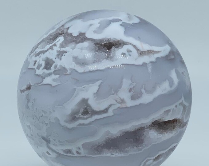 White Plume Agate Sphere/crystal Ball With Druzy Etsy