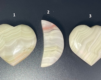 Pink Banded Onyx Hearts and Moon