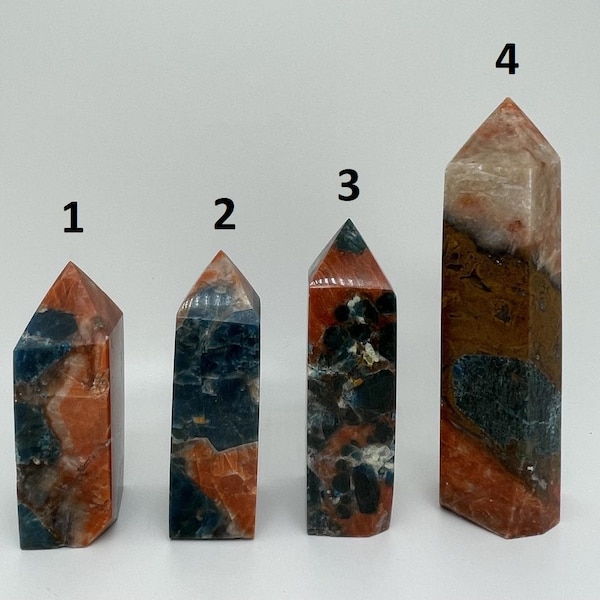 RARE and UNIQUE Blue Apatite with Orchid  Calcite/Orange Calcite Towers/Obelisks and Point