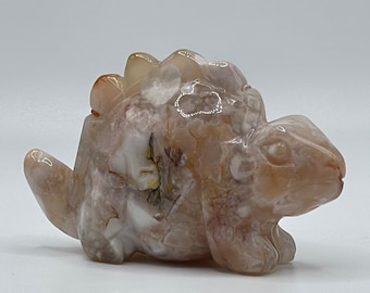 ADORABLE Hand-Carved Flower Agate Dinosaur