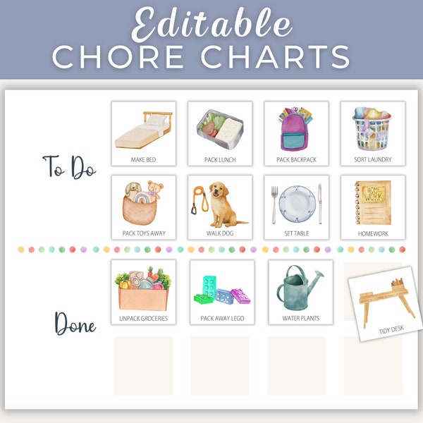 VISUAL CHORE CARDS & Charts for Kids | Responsibility Schedule | Children's To Do Tasks | Kid's Routine | Visual Learner | Toddler | Weekly