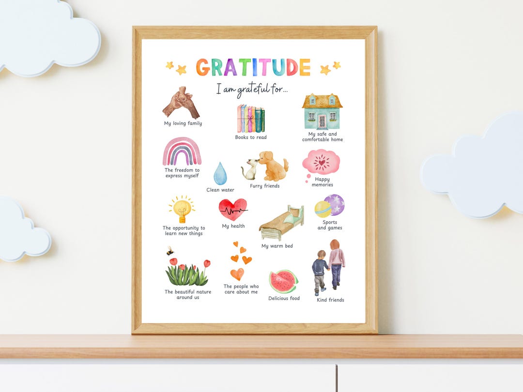 Gratitude Poster: Thankful Kid's Room Calming Corner (digital