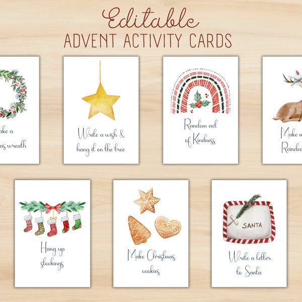 EDITABLE Advent Activity Cards I Christmas Calendar I Printable I For Kids I Xmas Countdown I Festive Activities I Family PDF I Edit text