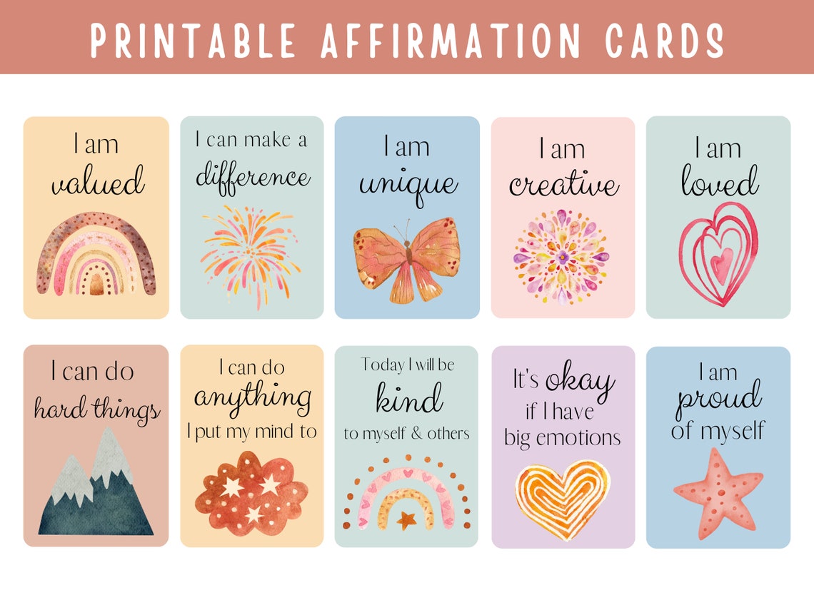 Printable Affirmation Cards for Kids Positive Quotes | Etsy
