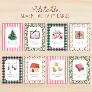 Advents-Aktivitätskarten, bearbeitbarer täglicher Weihnachts-Countdown-Kalender für Kinder, achtsame festliche Familienaktivitäten, Familientraditionen Weihnachten