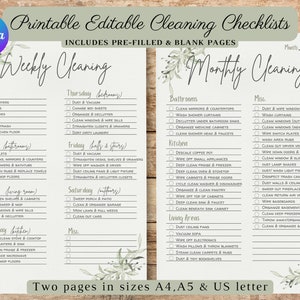 EDITABLE Printable Cleaning Checklist | Editable Downloadable Cleaning ...