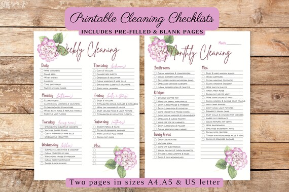 EDITABLE Printable Cleaning Checklist Downloadable Cleaning - Etsy